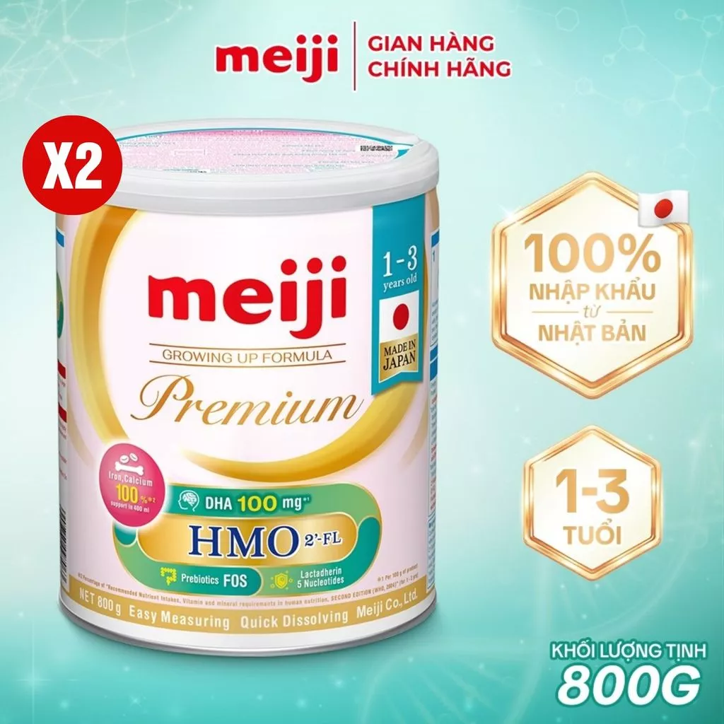 Combo 2 lon sữa công thức Meiji Growing up Formula Premium 800g