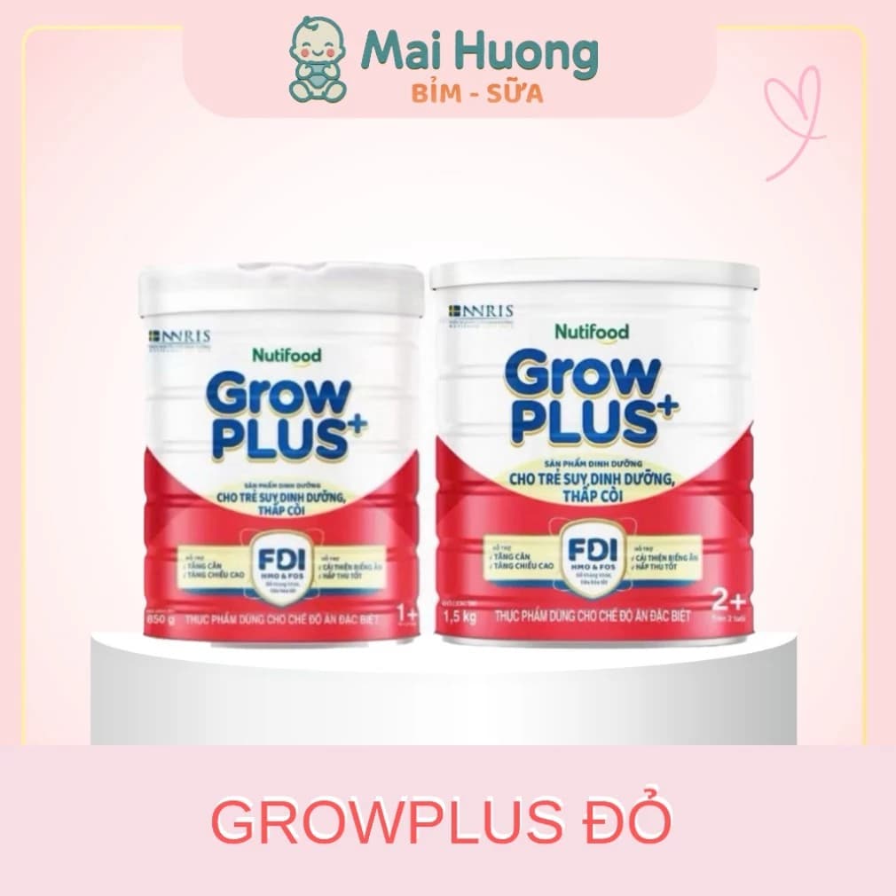 Sữa GrowPLUS+ Đỏ Lon 850g, 1,5kg Hỗ Trợ Tăng Cân Phát Triển Não Bộ Chiều Cao Dành Cho Bé