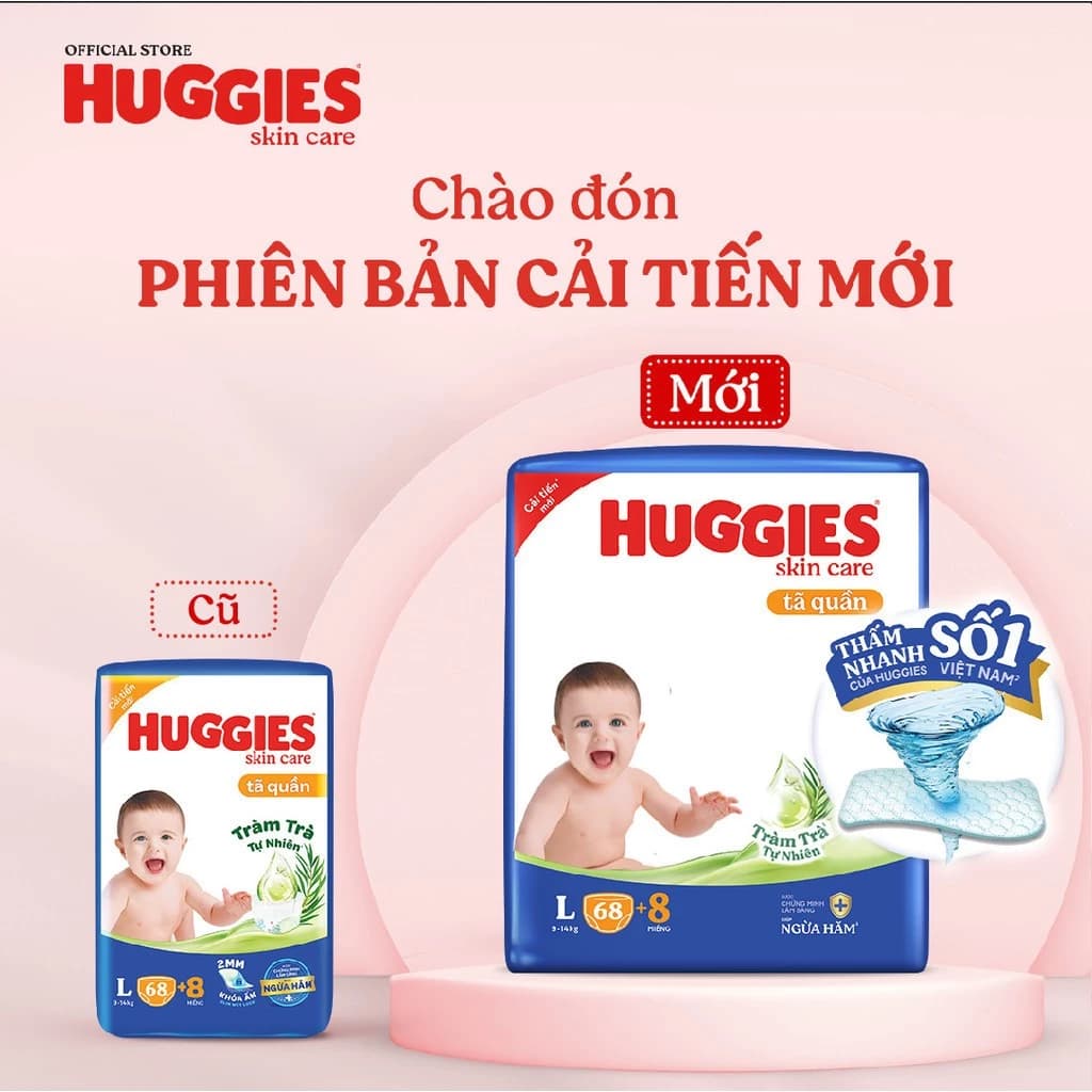 [MẪU MỚI 5MM] BỈM HUGGIES MEGA JUMBO SKINCARE TRÀM TRÀ CÁC SIZE M106/L104/XL88/XXL80 - - Kho Bỉm Giãn Dân thumbnail 2