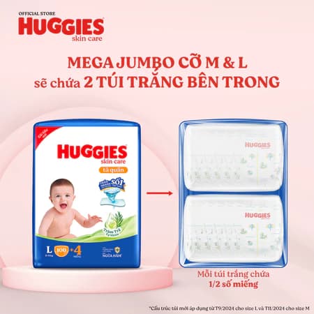 [MẪU MỚI 5MM] BỈM HUGGIES MEGA JUMBO SKINCARE TRÀM TRÀ CÁC SIZE M106/L104/XL88/XXL80 - - Kho Bỉm Giãn Dân
